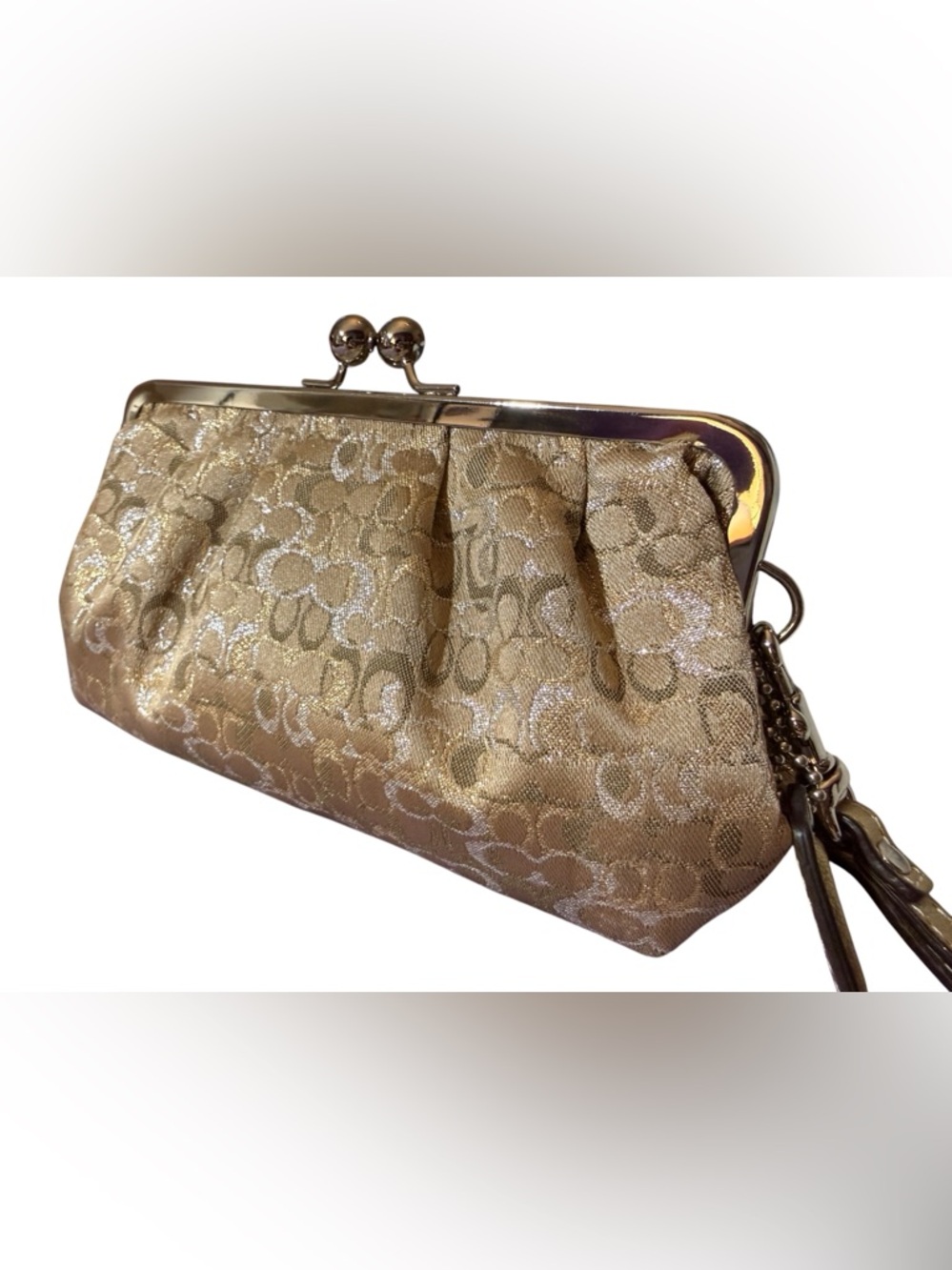 Vintage Coach Optic Mini Signature Lurex Framed Kisslock Clutch, Champagne 🥂 - Picture 5 of 10